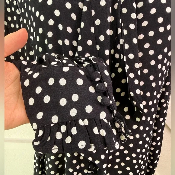 NWT Anthropologie Long-Sleeve Tie-Neck Swing Mini Dress Black And White Size Med - Picture 6 of 14